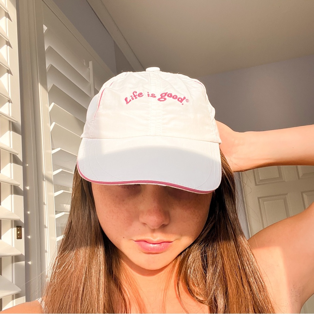 Life is Good WhIte & Pink Hat